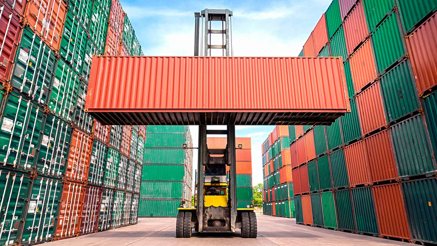 Containers being moved - multimodal logistics